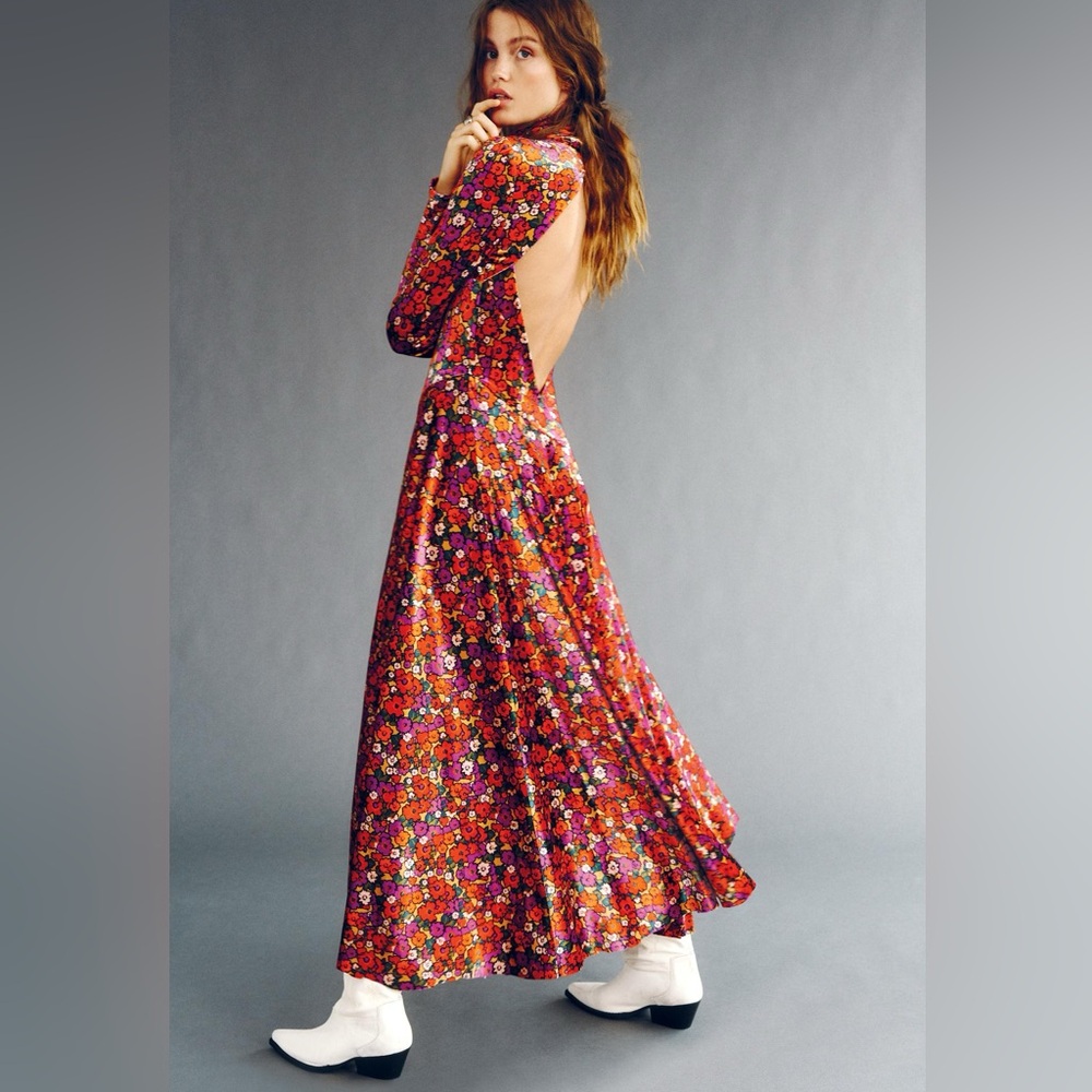 Free People Heartland crushed velvet floral midi dress sz Small